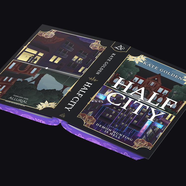 book opened to reveal both the front and back covers